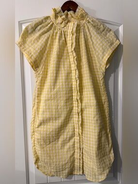 sundays Yellow Gingham Ruffle-Front Monroe Dress Short Sleeve